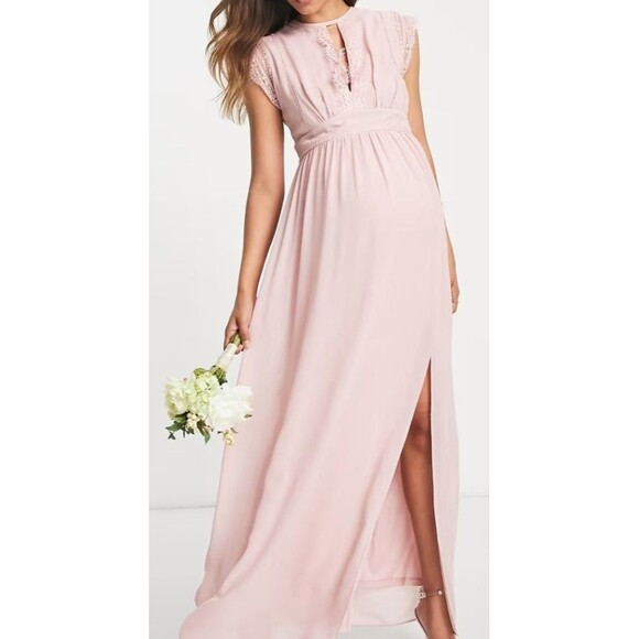 TFNC London Sz 8 US Maternity Bridesmaids Chiffon Finley Maxi Dress Lace Wedding - Picture 9 of 16